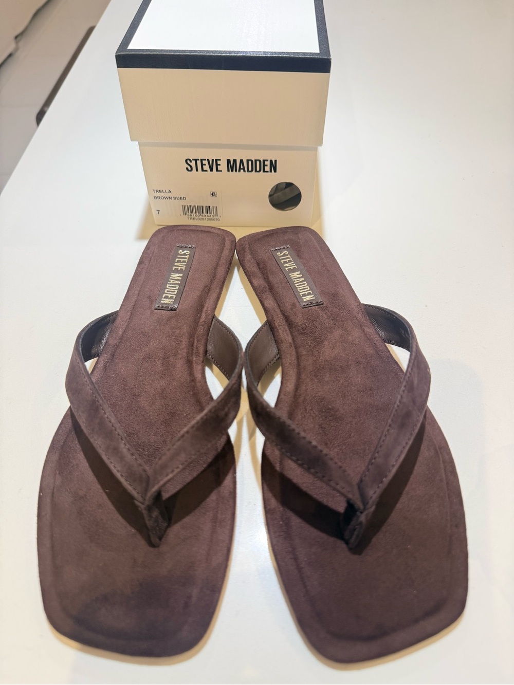 Steve Madden Brown Suede Square-Toe Thong Sandals